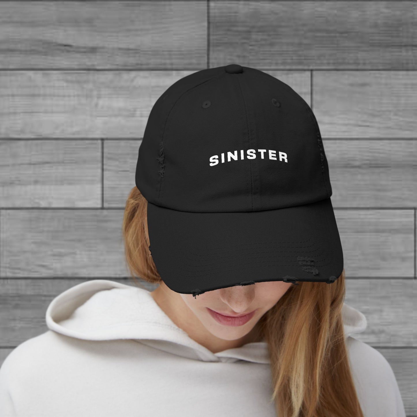 Sinister Distressed Cap in Black